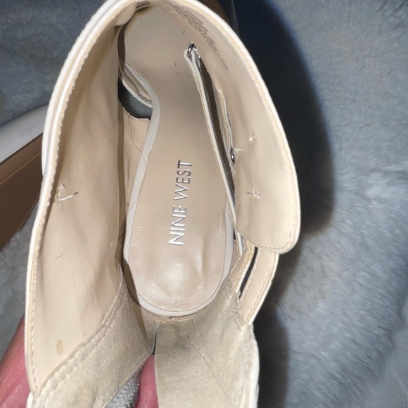 New Nine West Teatime Women's Strappy white Leather Zip Heel Pumps Size 6.5 - Picture 6 of 12